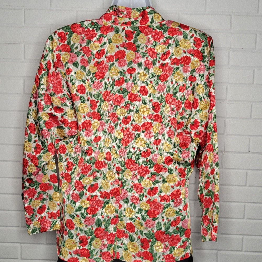 Vtg 80s Michelle Stuart Sz 6 Roses Floral Pleat-front blouse office maximalist - Picture 2 of 8